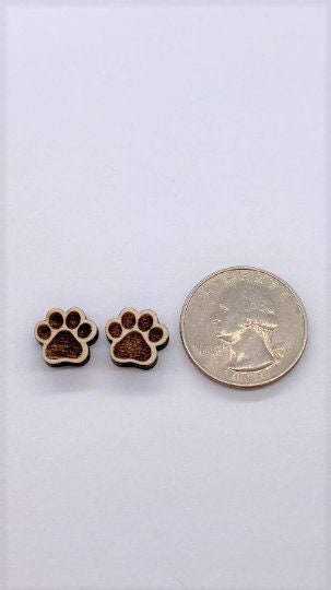 Paw print studs, wood blanks, earring blanks