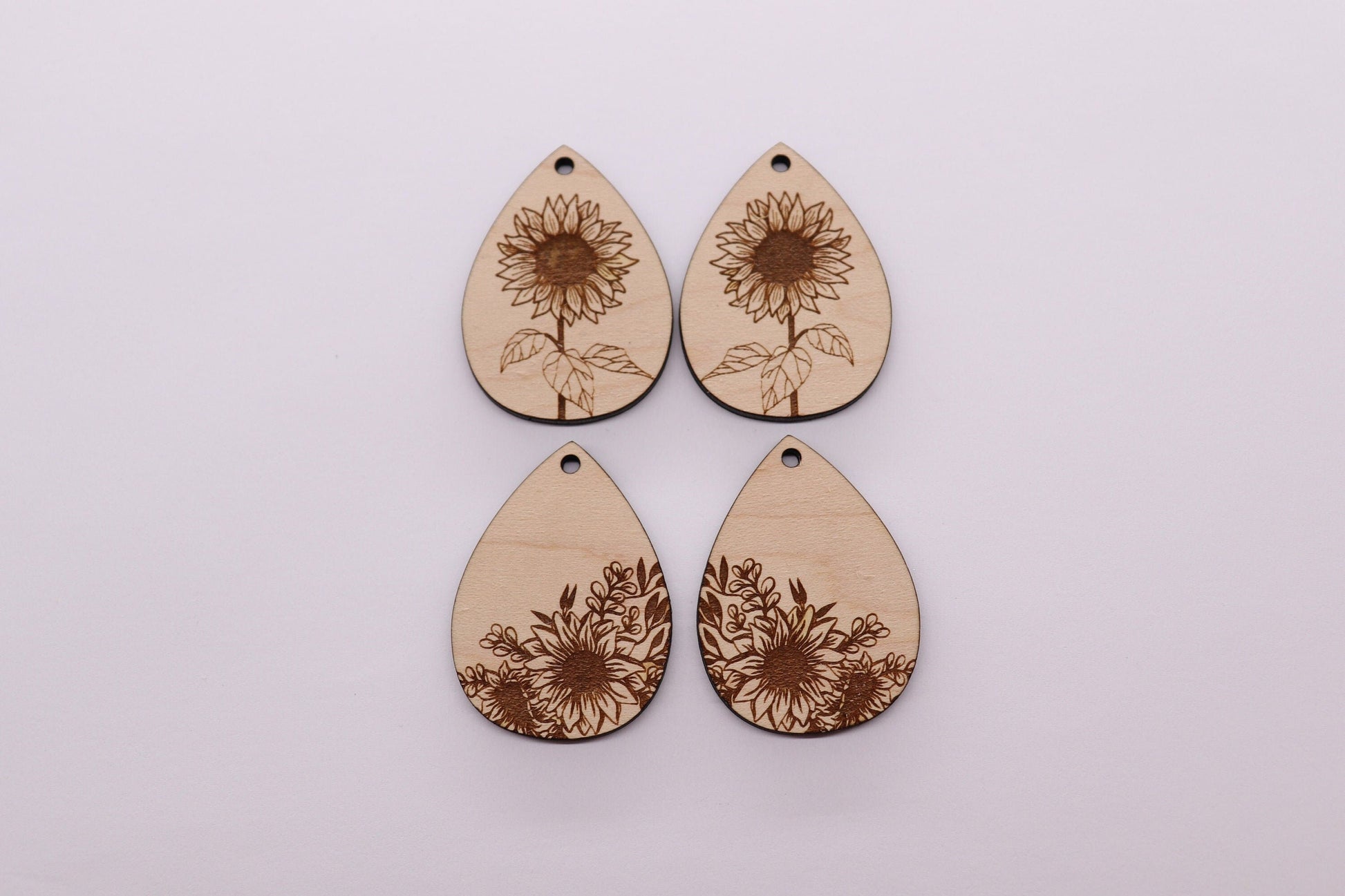 Sunflower teardrops, earring blanks, wood earrings