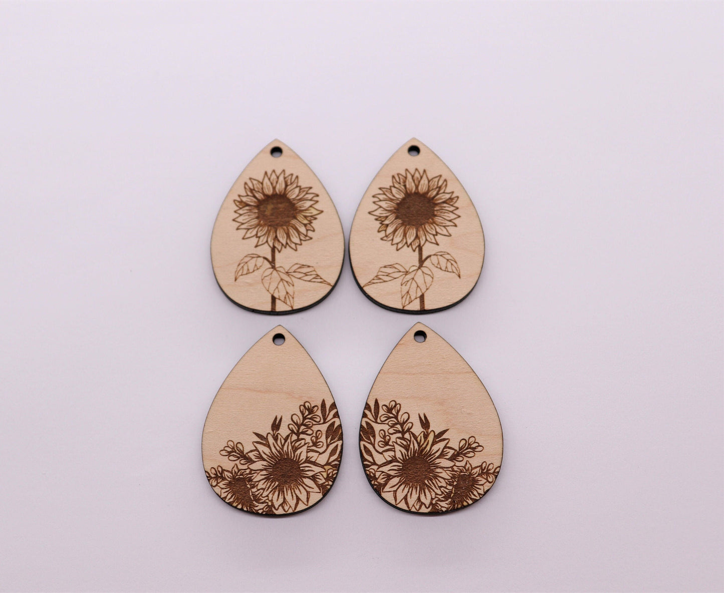 Sunflower teardrops, earring blanks, wood earrings