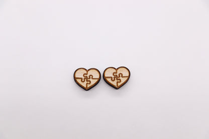 Autism heart wood stud blanks, wood cutouts, earring blanks