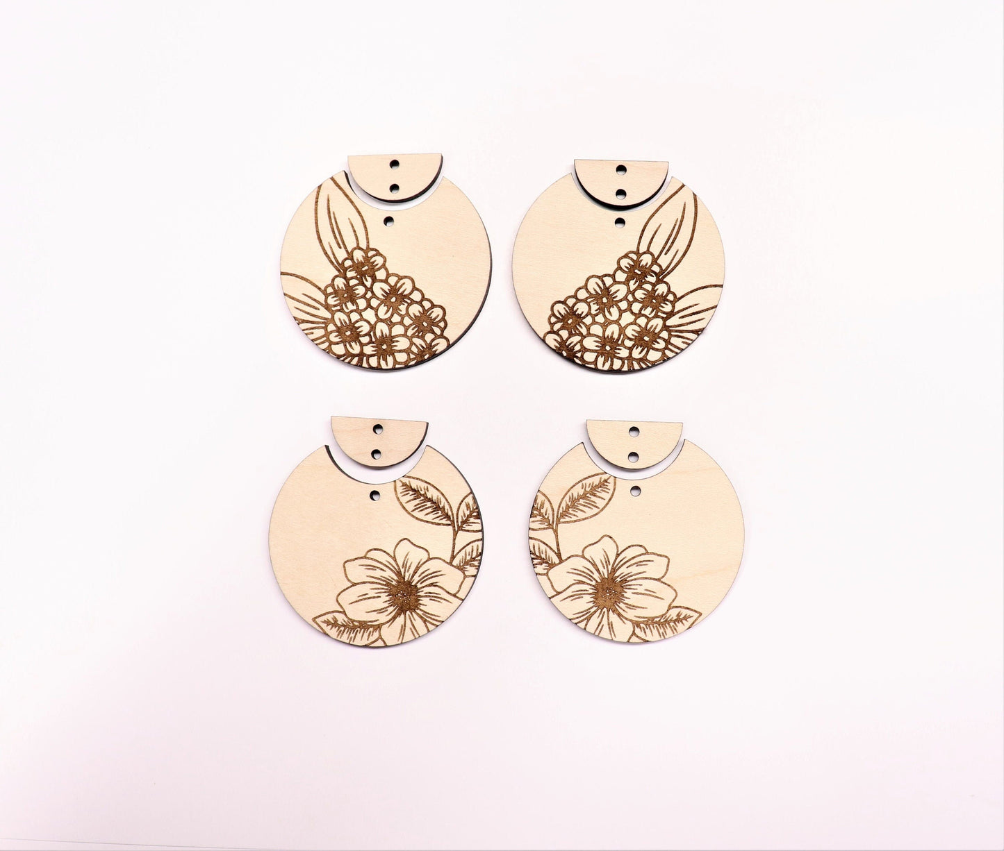 Flower 2 piece earring blanks, wood cutouts, earring blanks