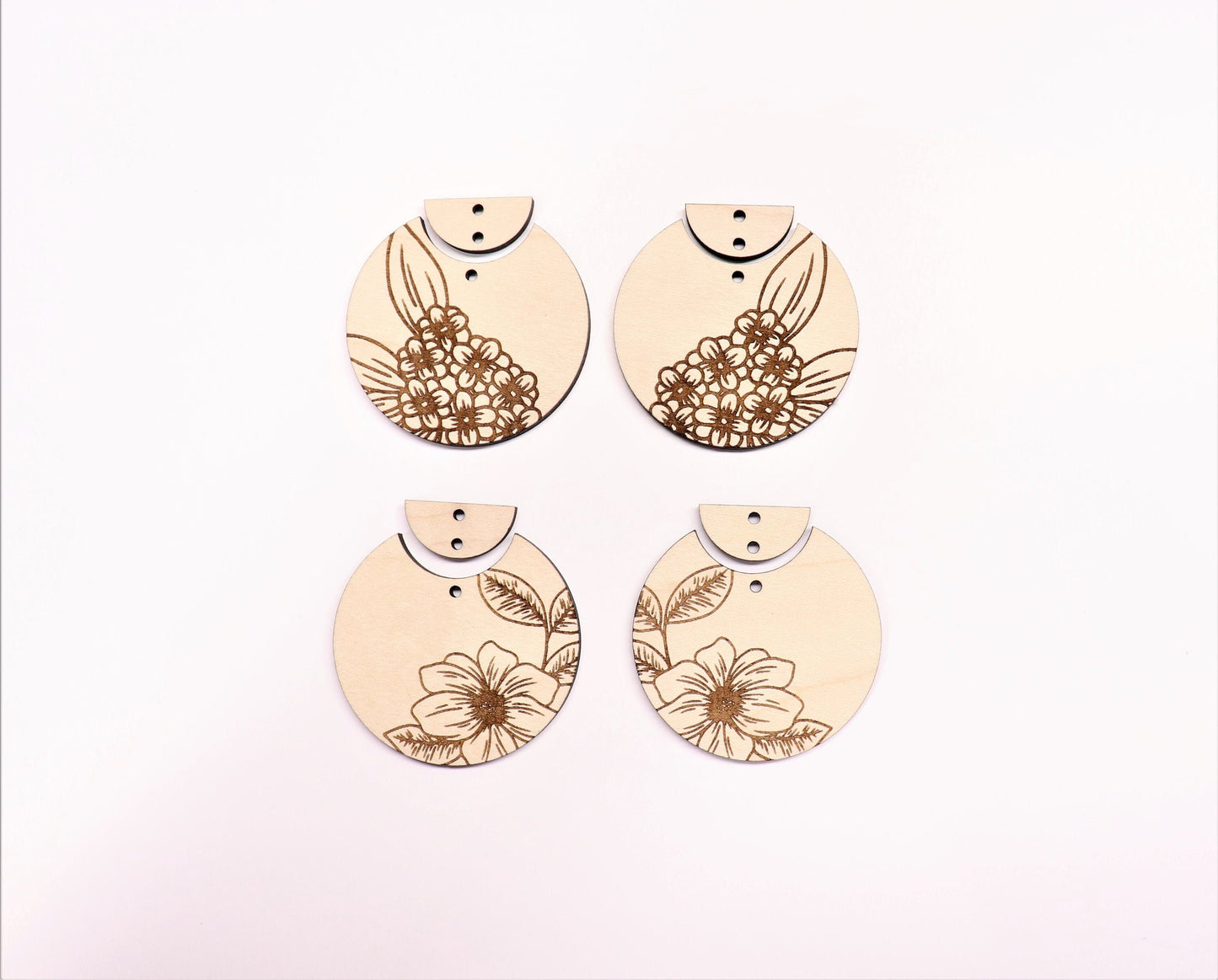 Flower 2 piece earring blanks, wood cutouts, earring blanks