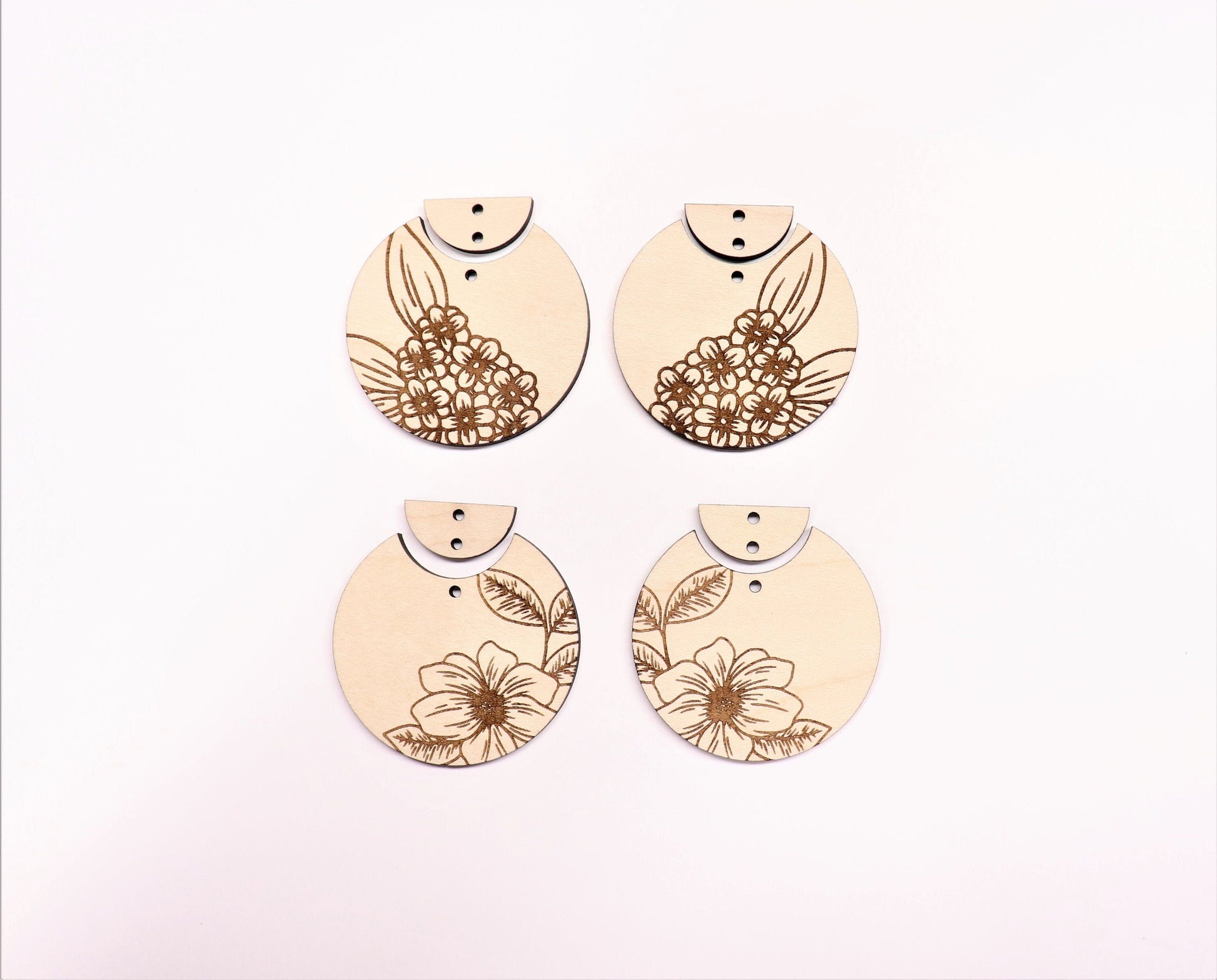 Flower 2 piece earring blanks, wood cutouts, earring blanks