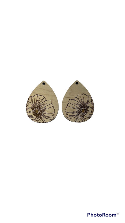 Floral Teardrop earring blanks, earring cutouts, wood blanks