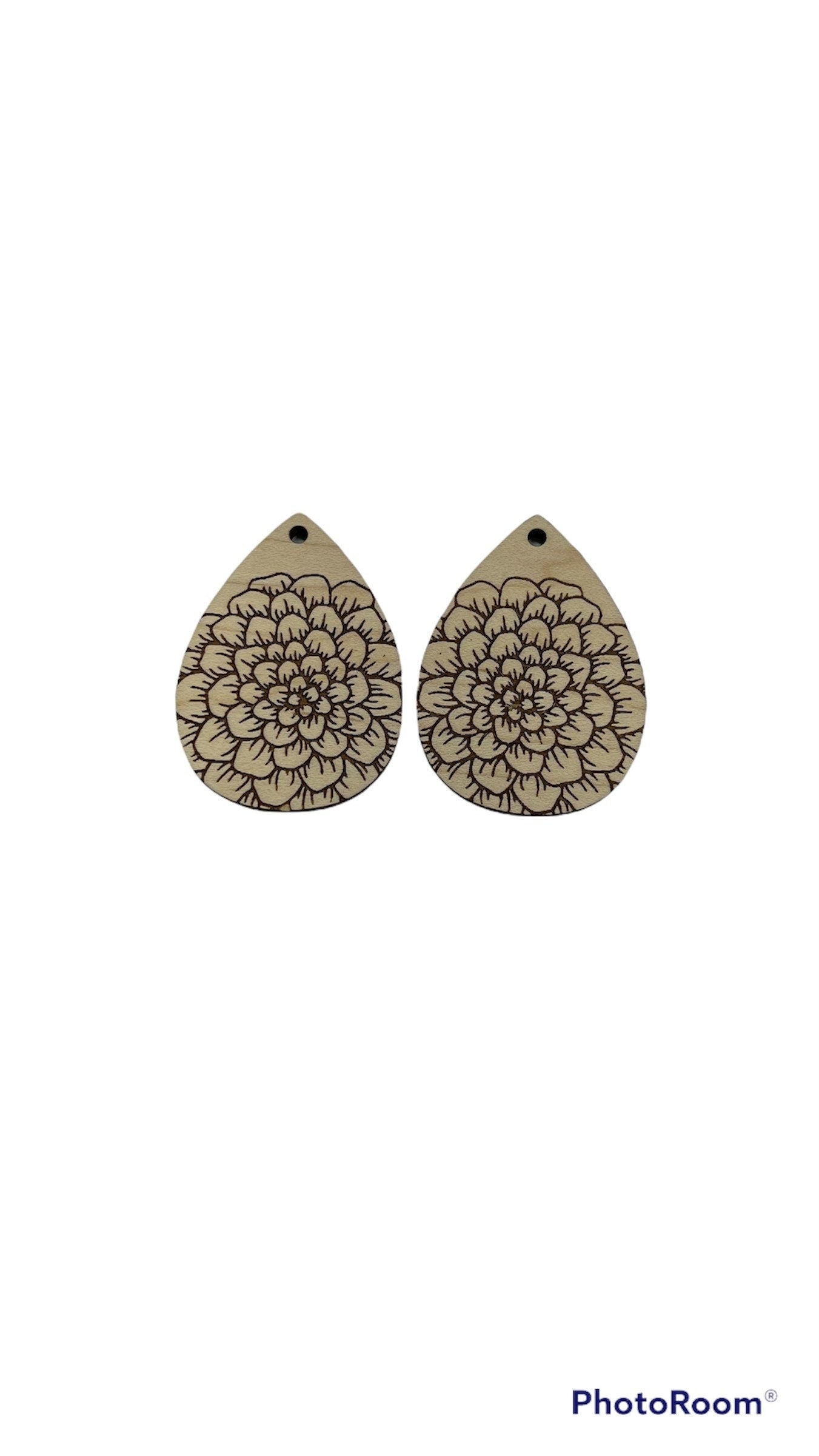 Floral Teardrop earring blanks, earring cutouts, wood blanks