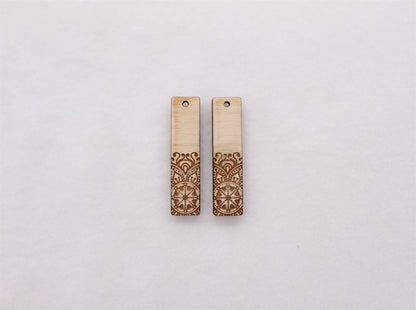 Engraved wood bar earring blanks, earring blanks, wood blanks