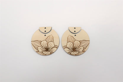 Flower 2 piece earring blanks, wood earrings, earring blanks