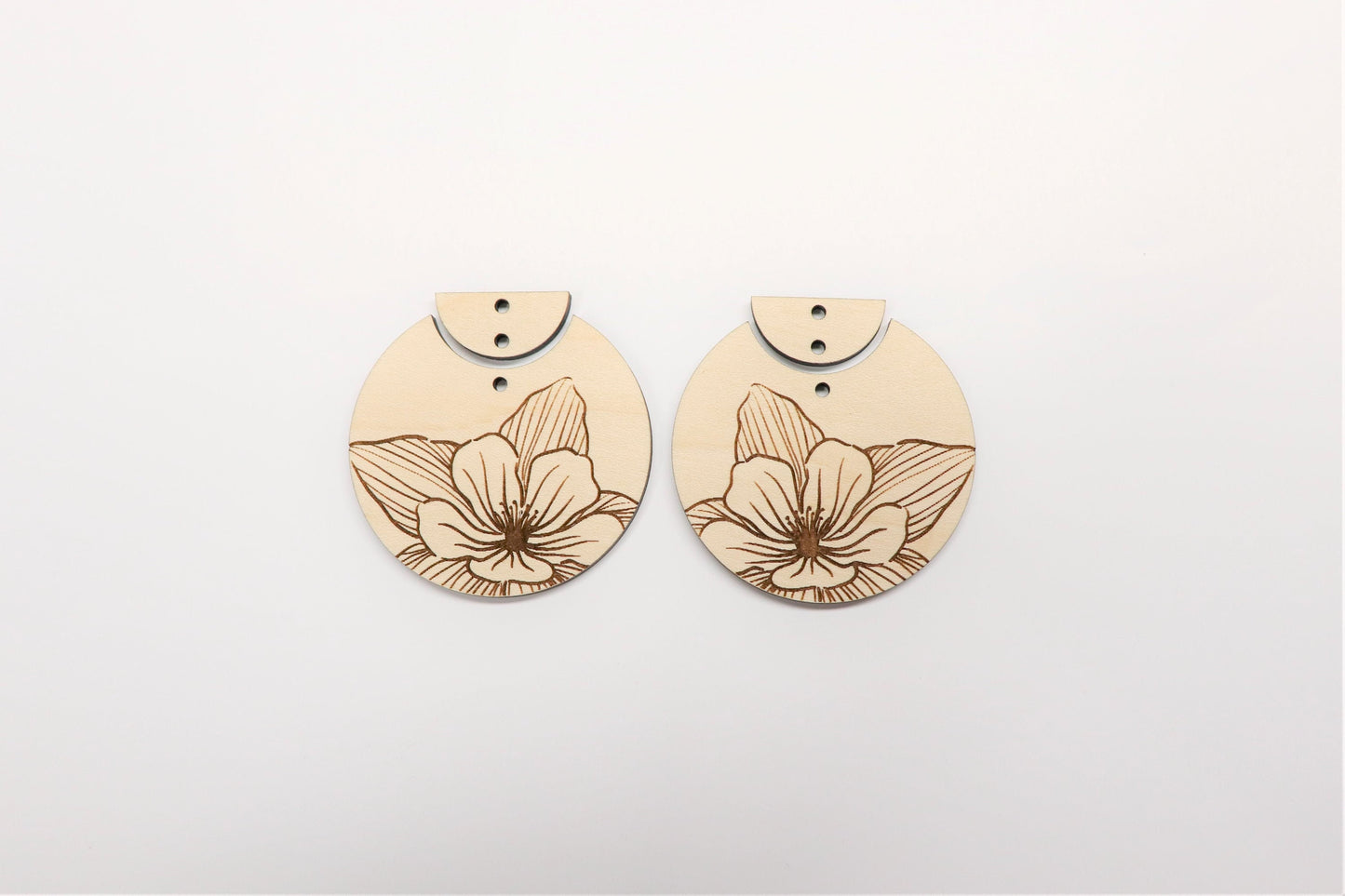 Flower 2 piece earring blanks, wood earrings, earring blanks