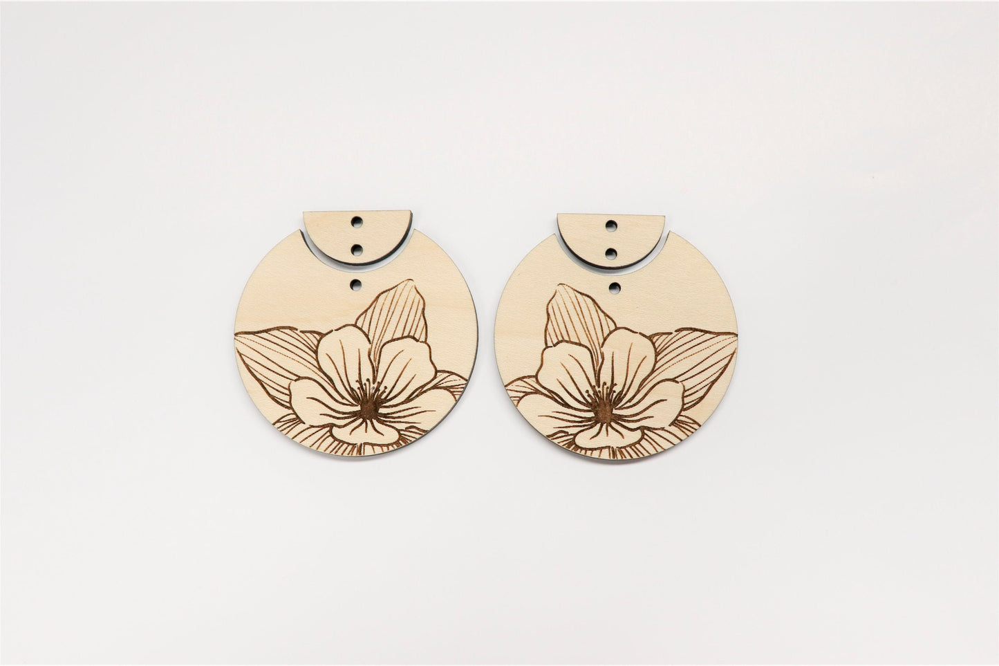 Flower 2 piece earring blanks, wood earrings, earring blanks