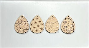 Heart Teardrops, wood earring blanks, earring blanks