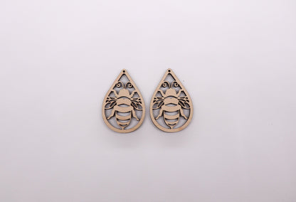 Bee Teardrop wood earring blanks, wood cutouts, earring blanks