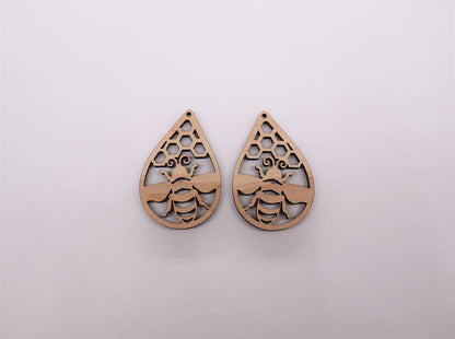 Bee Teardrop wood earring blanks, wood cutouts, earring blanks