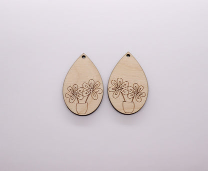 Floral wood earring blanks, flower cutouts, wood earrings