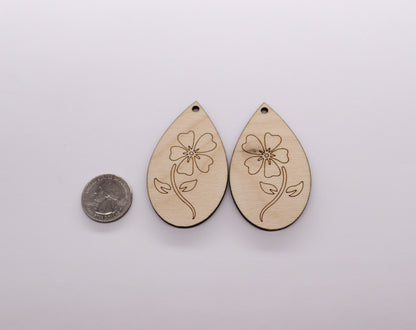 Floral wood earring blanks, flower cutouts, wood earrings