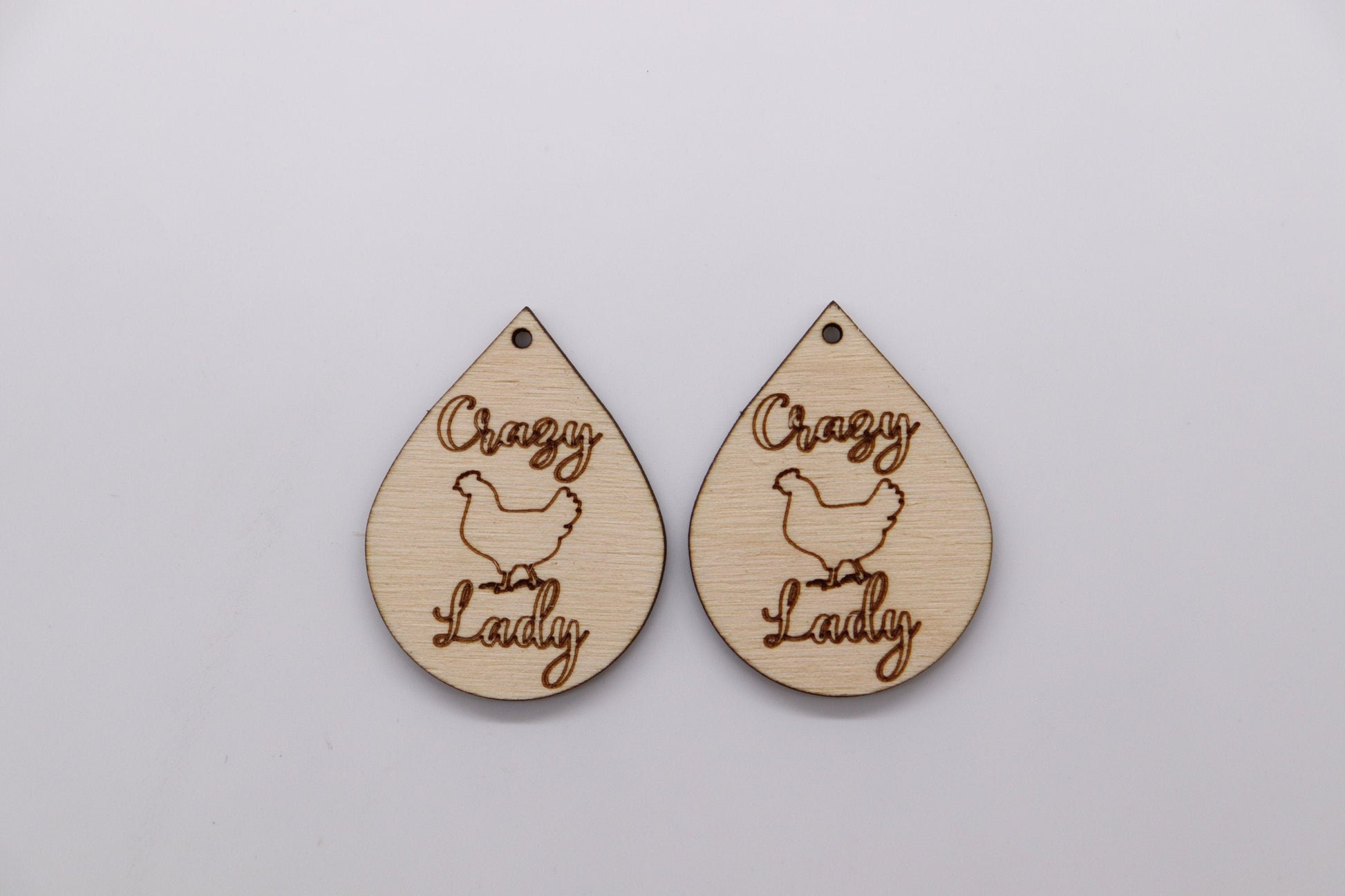 Crazy chicken lady Teardrops,  wood earring blanks, wood cutouts