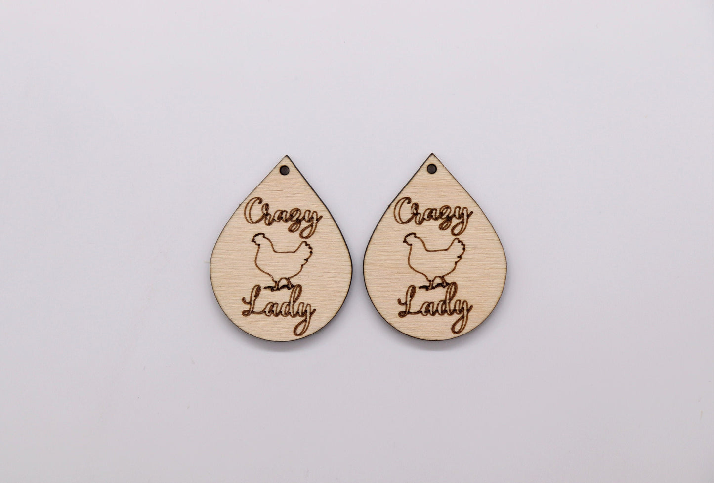 Crazy chicken lady Teardrops,  wood earring blanks, wood cutouts