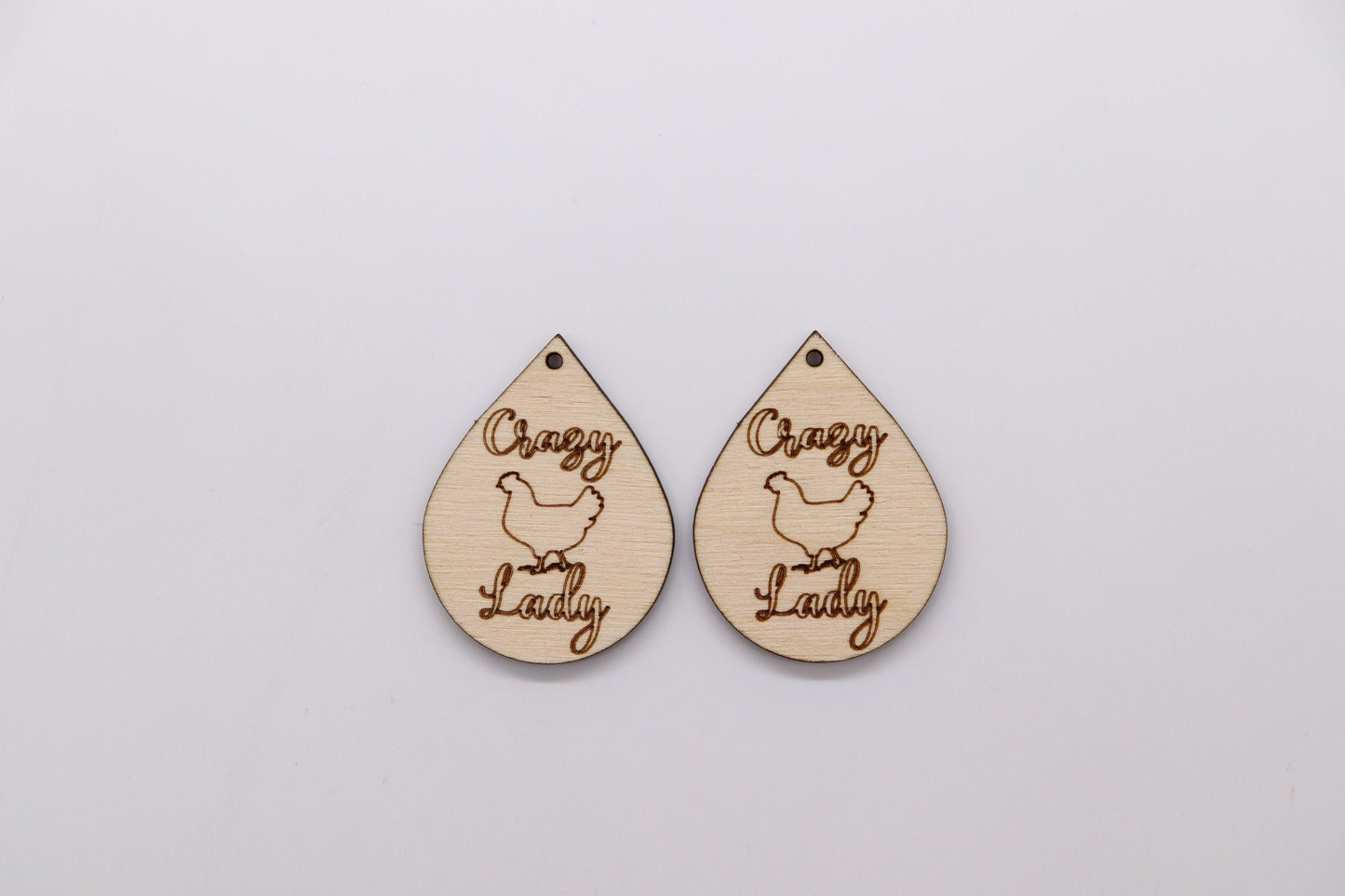 Crazy chicken lady Teardrops,  wood earring blanks, wood cutouts