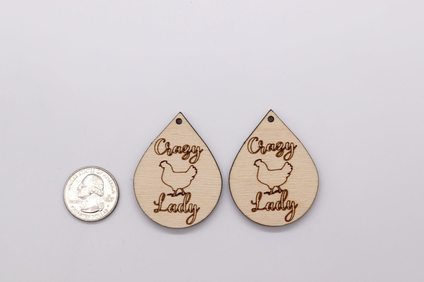 Crazy chicken lady Teardrops,  wood earring blanks, wood cutouts