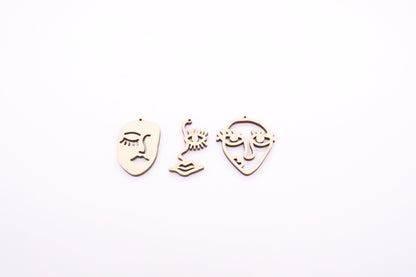 Face earrings, Laser cut, sold per set, earring blanks