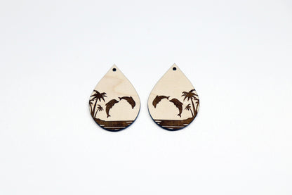 Dolphin earrings, laser cut wood blanks, earring blanks