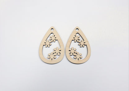 Flower teardrop earring blanks, wood earrings, earring blanks