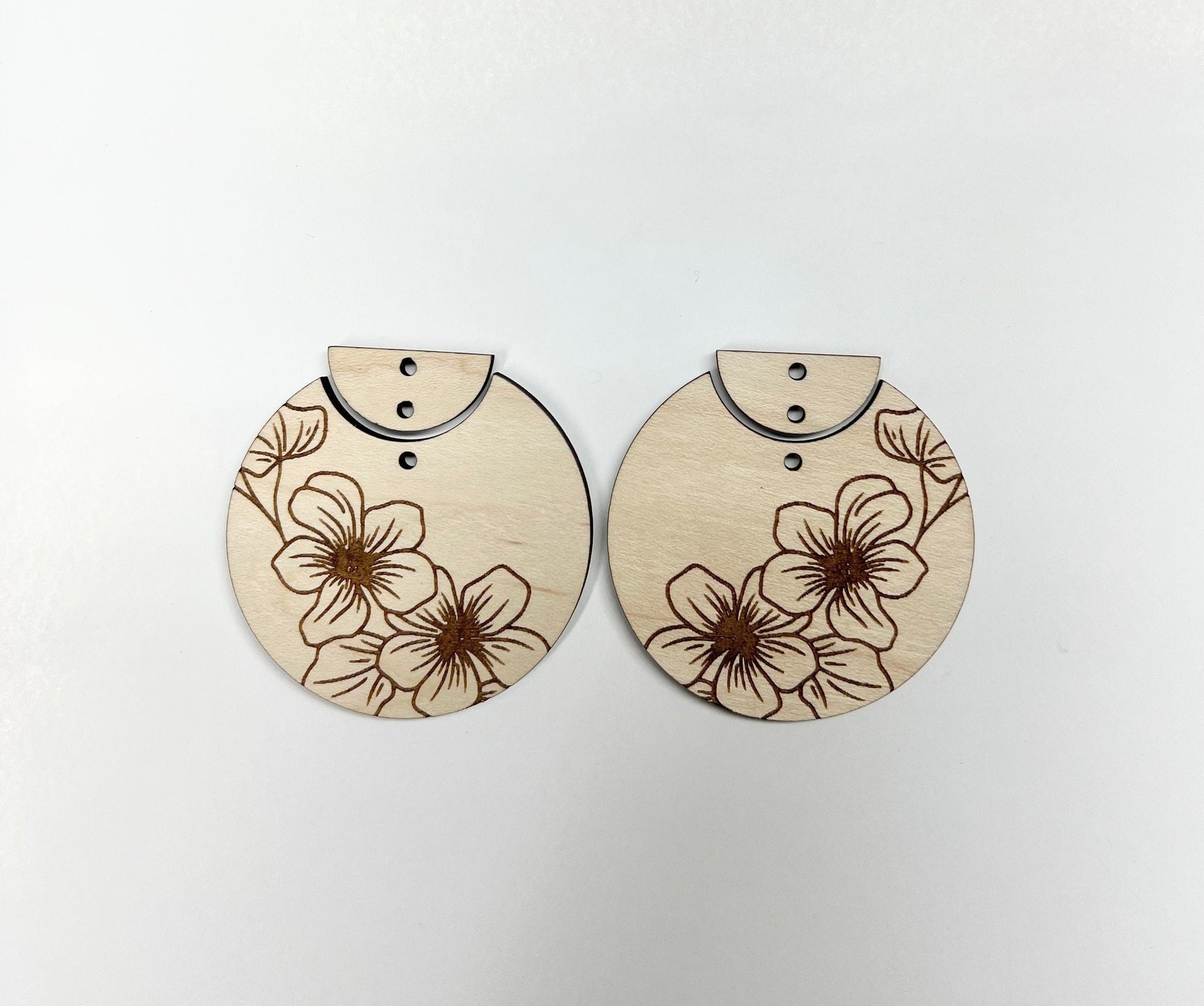 Flower 2 piece earring blanks, earring blanks, wood earrings