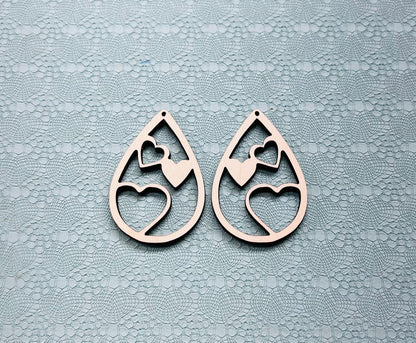 Heart Teardrops, wood earring blanks, wood cutouts