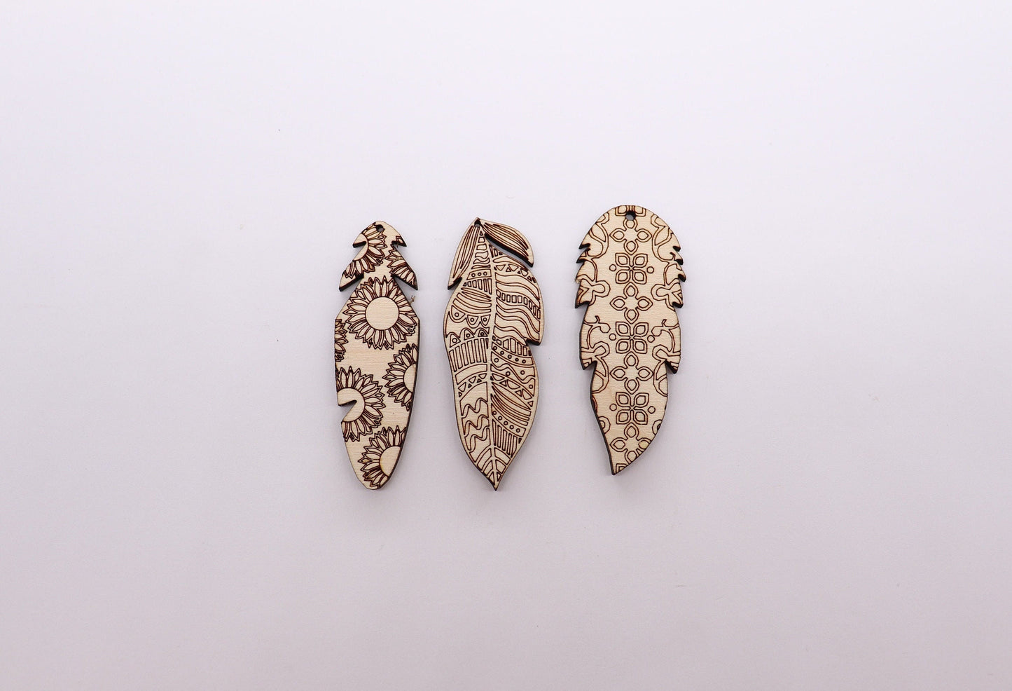 Feather earring blanks, DIY earrings, wood cutouts