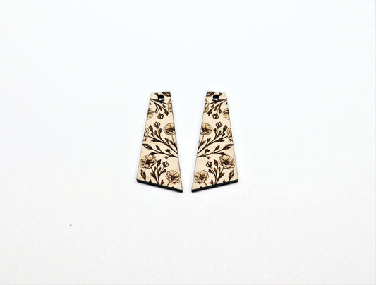 Rectangle wood earring blanks, bar earrings, DIY earrings, earring blanks, sold per set