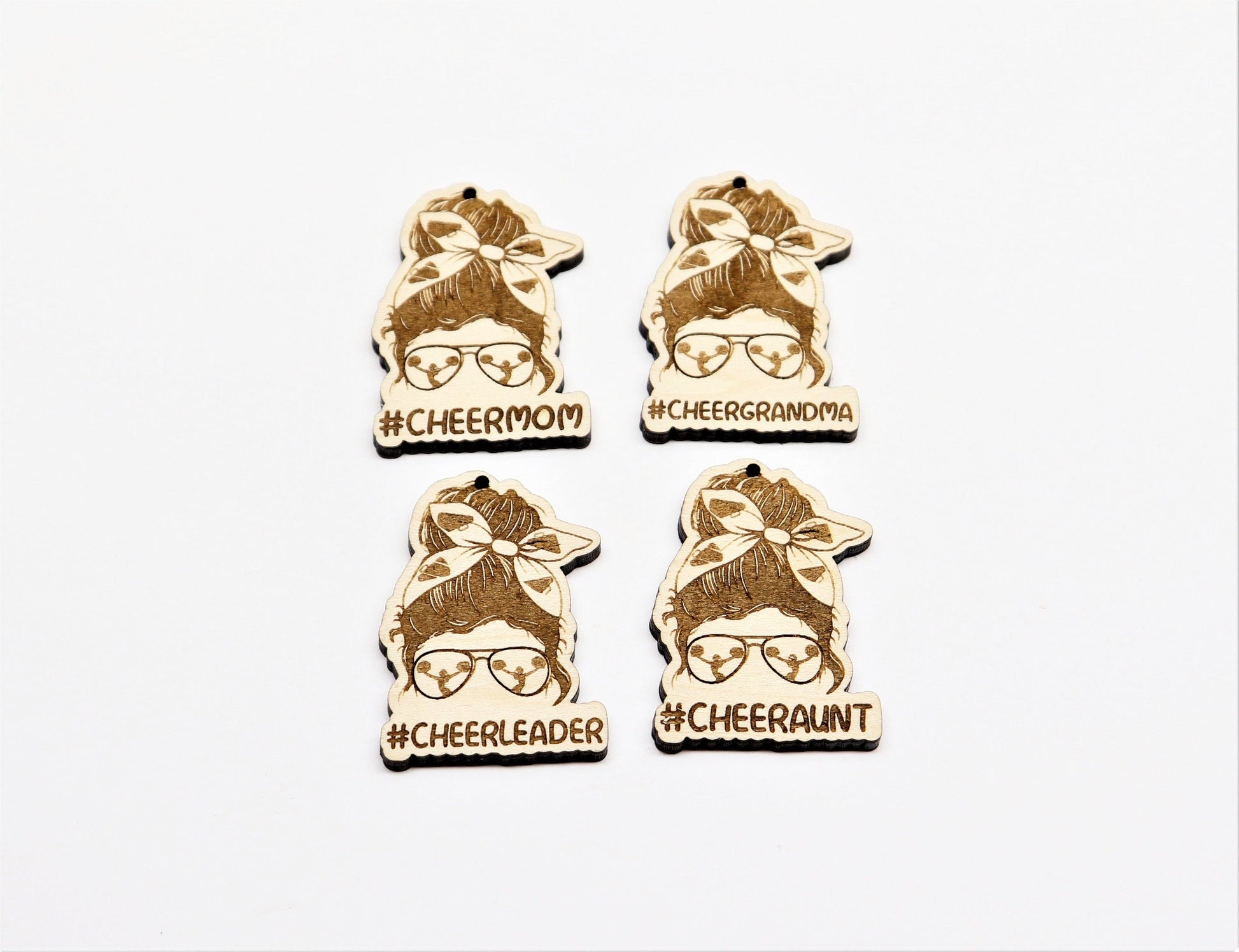 Cheerleader blanks, cheer earrings, wood cutouts, laser cutouts