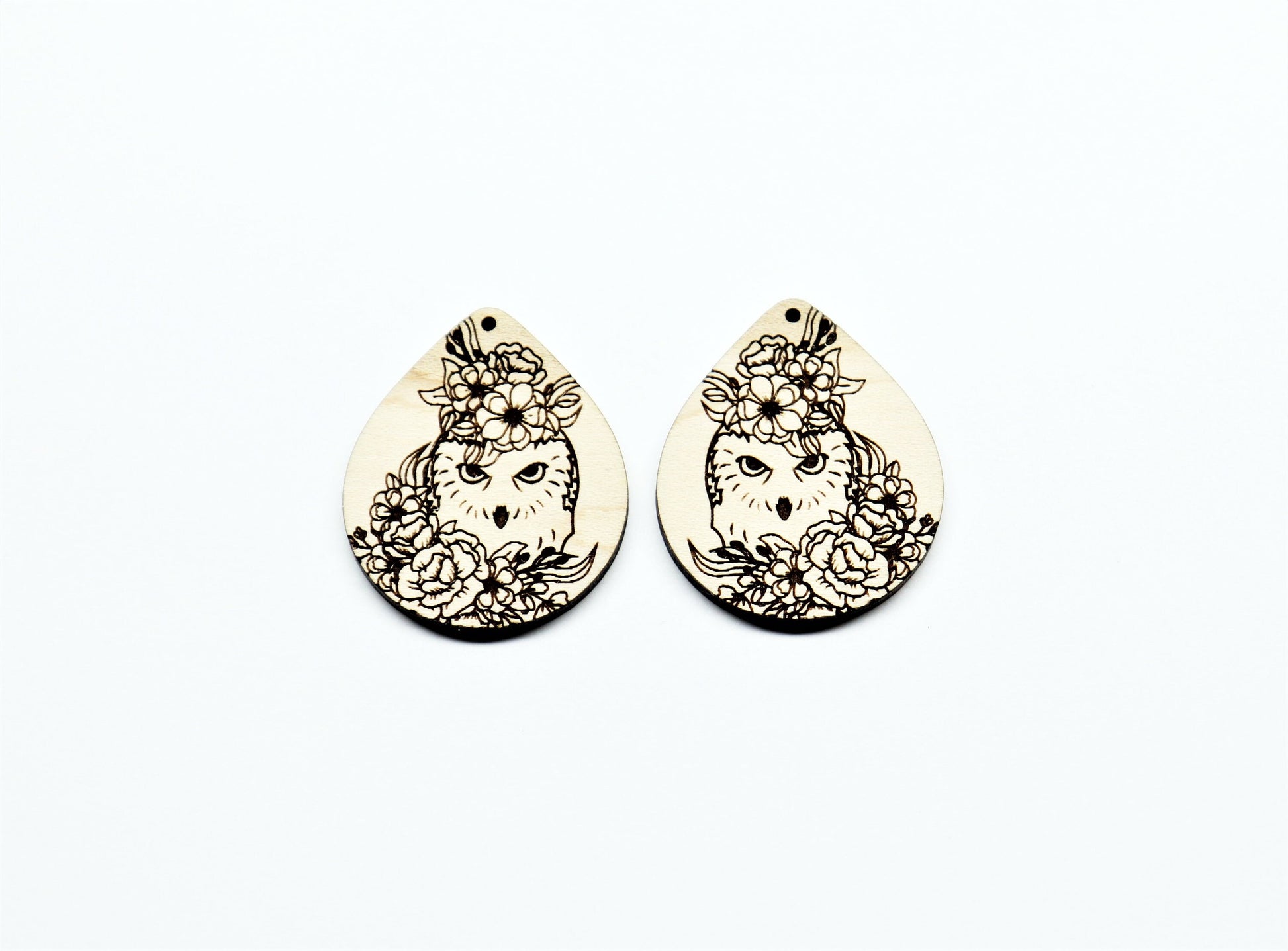 Owl earrings, earring blanks, wood cutouts