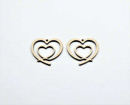 Heart earring blanks, wood cutouts, earring blanks