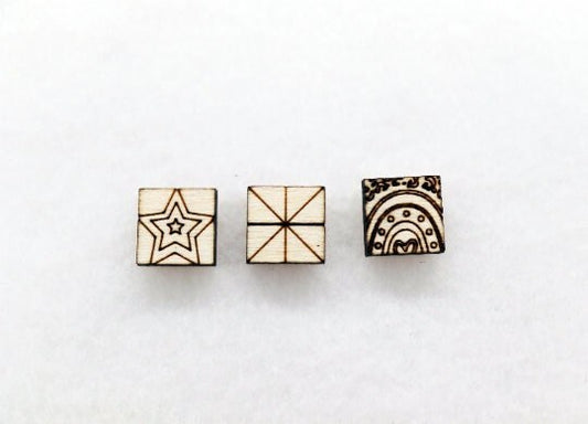 Square wood stud cutouts, earring blanks, wood studs