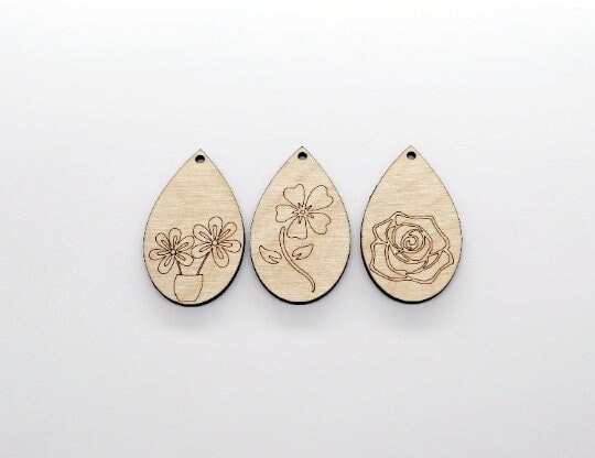 Floral wood earring blanks, flower cutouts, wood earrings