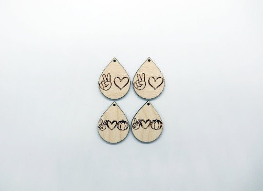 Peace Love Teardrop wood earring blanks, earring blanks, DIY earrings