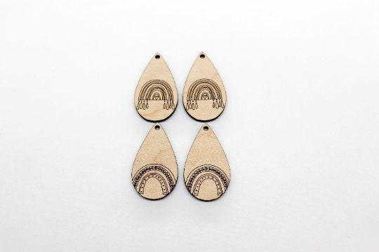 Rainbow Teardrop wood earring blanks, earring blanks