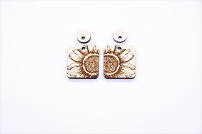 2 piece floral blanks, wood earrings, laser cut earrings