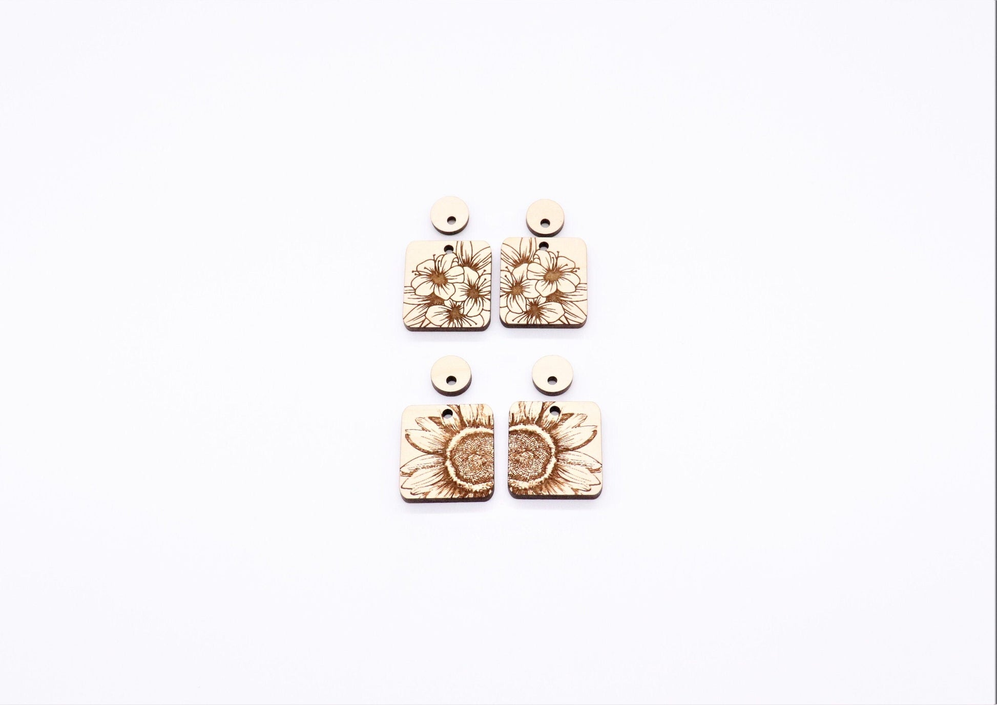 2 piece floral blanks, wood earrings, laser cut earrings