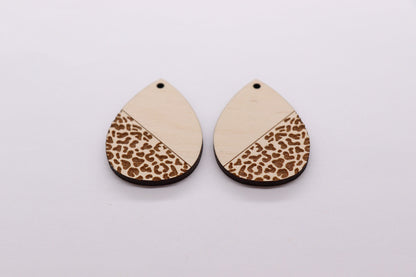 Leopard print Teardrops,  wood earring blanks, earring blanks