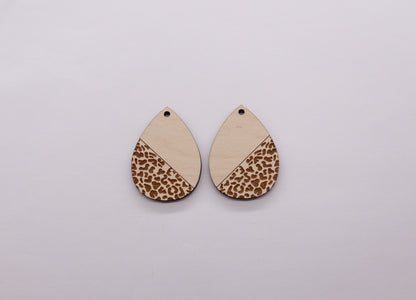 Leopard print Teardrops,  wood earring blanks, earring blanks