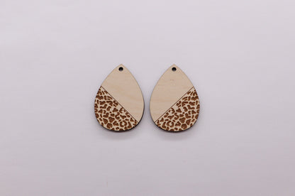 Leopard print Teardrops,  wood earring blanks, earring blanks