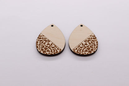 Leopard print Teardrops,  wood earring blanks, earring blanks