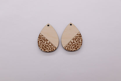 Leopard print Teardrops,  wood earring blanks, earring blanks