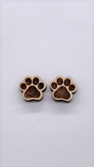 Paw print studs, wood blanks, earring blanks