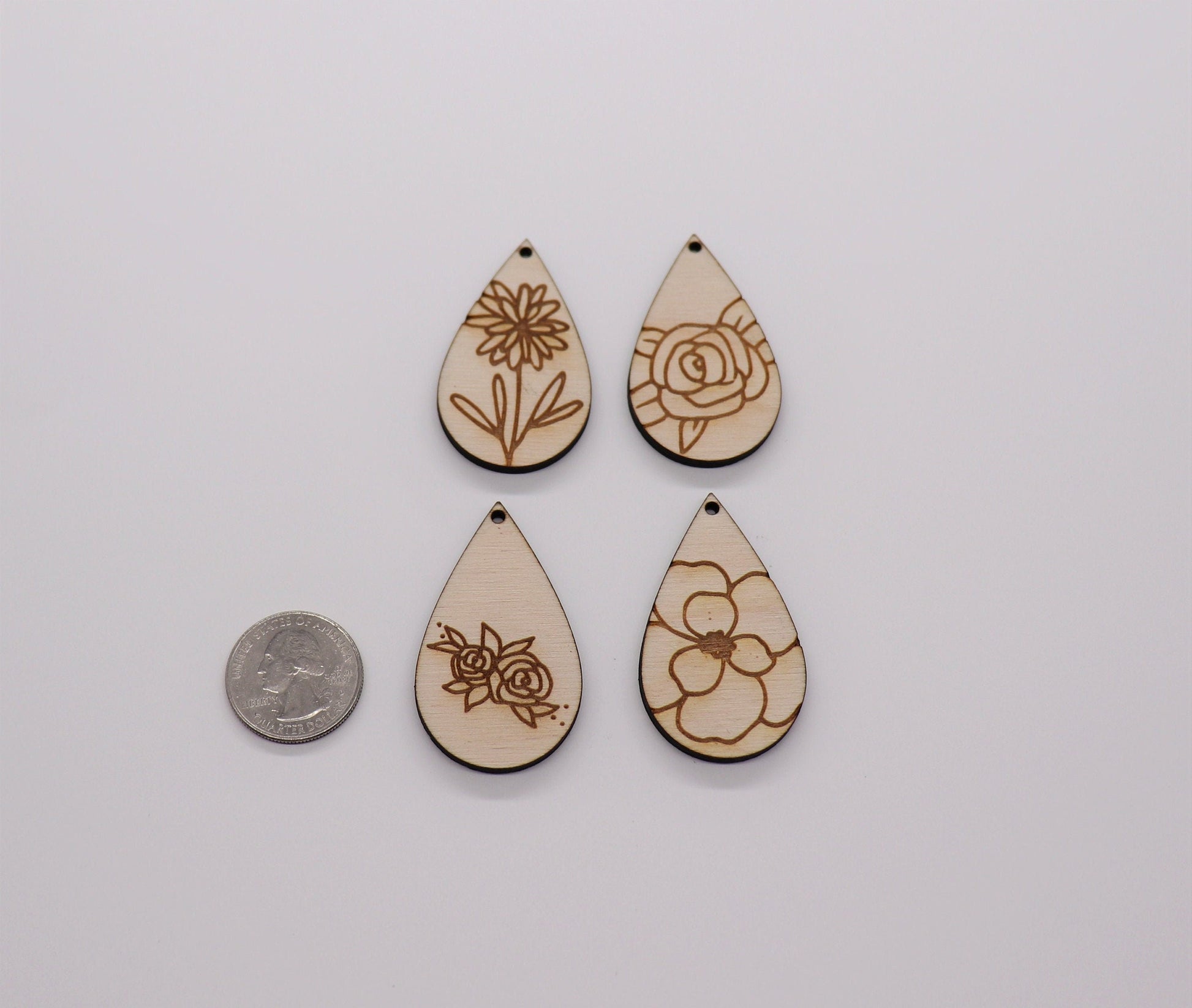 Flower Teardrops, wood earring blanks, wood cutouts