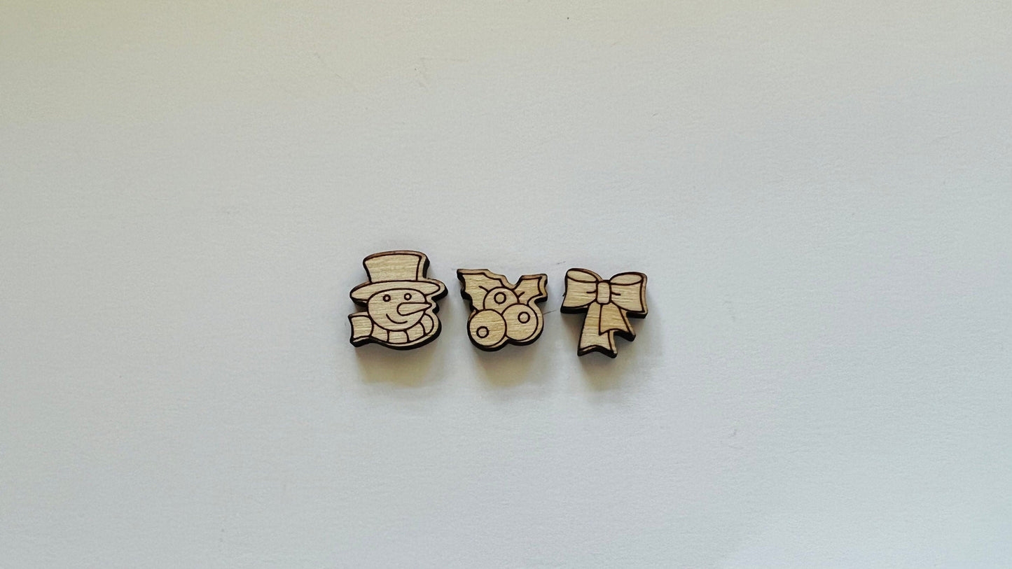 Christmas stud blanks, wood studs, earring blanks