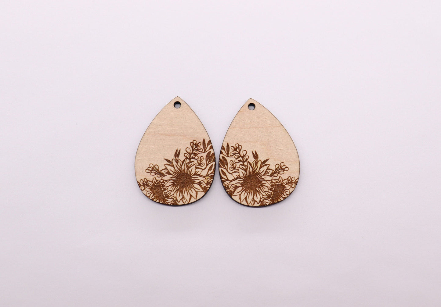 Sunflower teardrops, earring blanks, wood earrings