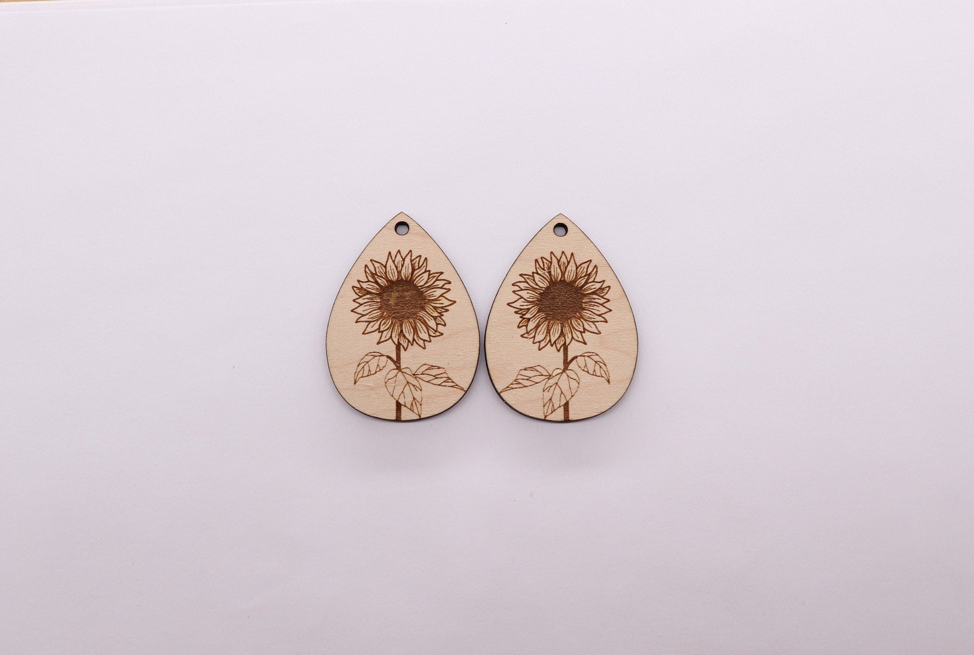 Sunflower teardrops, earring blanks, wood earrings