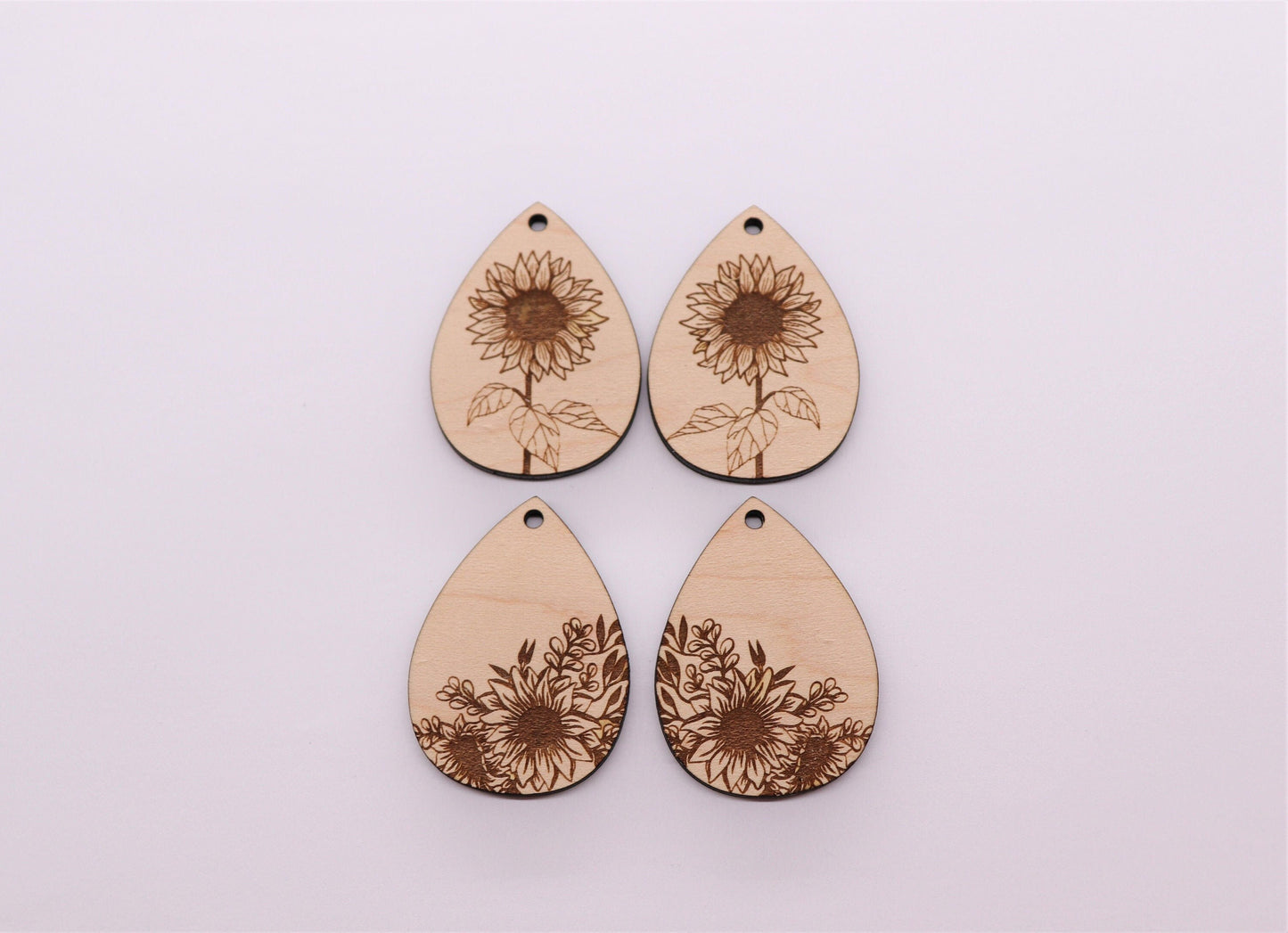 Sunflower teardrops, earring blanks, wood earrings