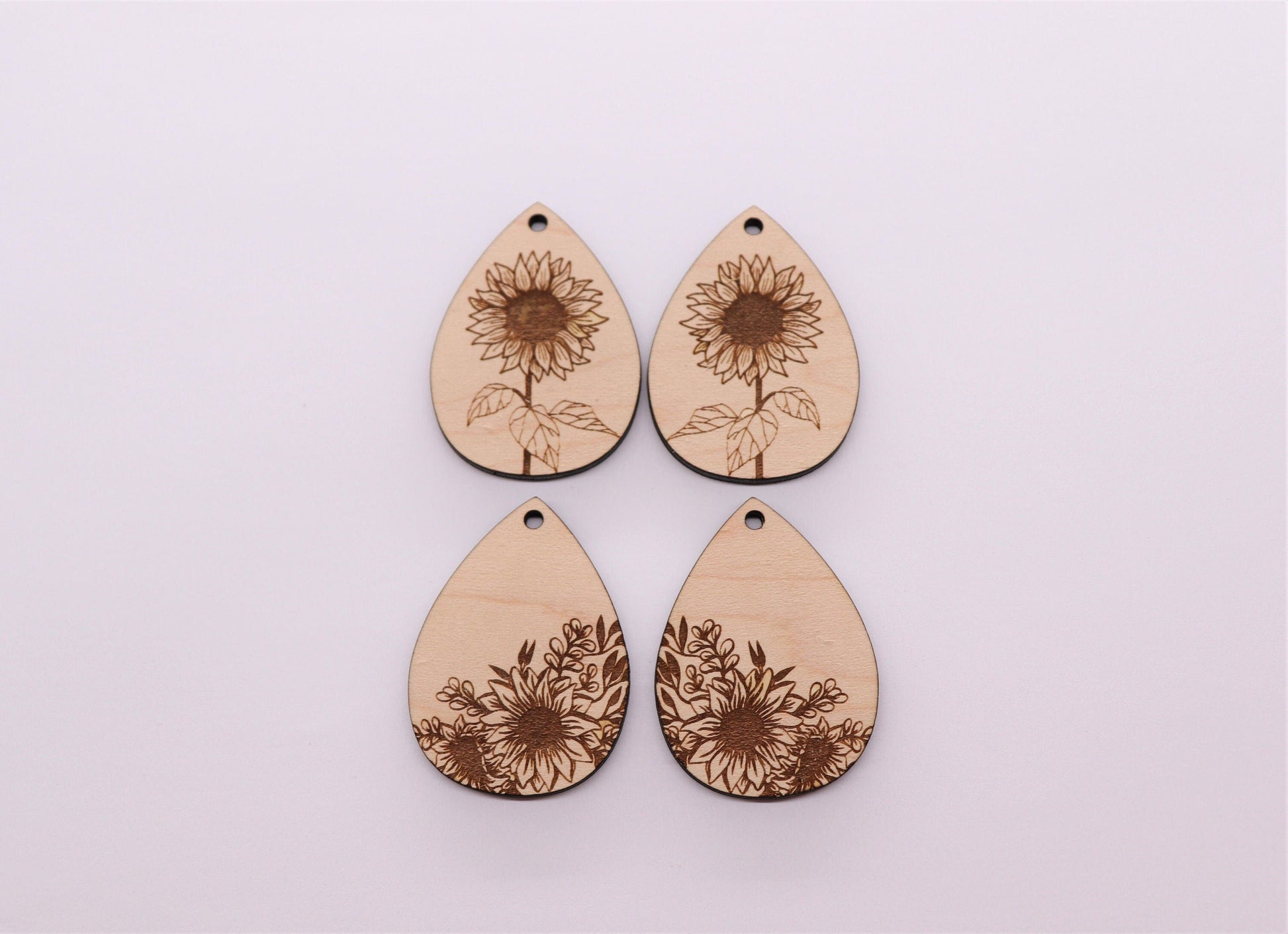 Sunflower teardrops, earring blanks, wood earrings